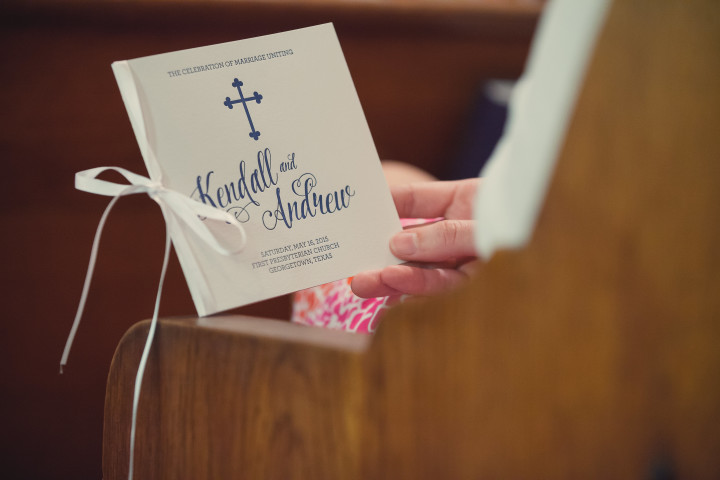 Navy Letterpress Square Wedding Programs with Ribbon| EntertainingLife.com