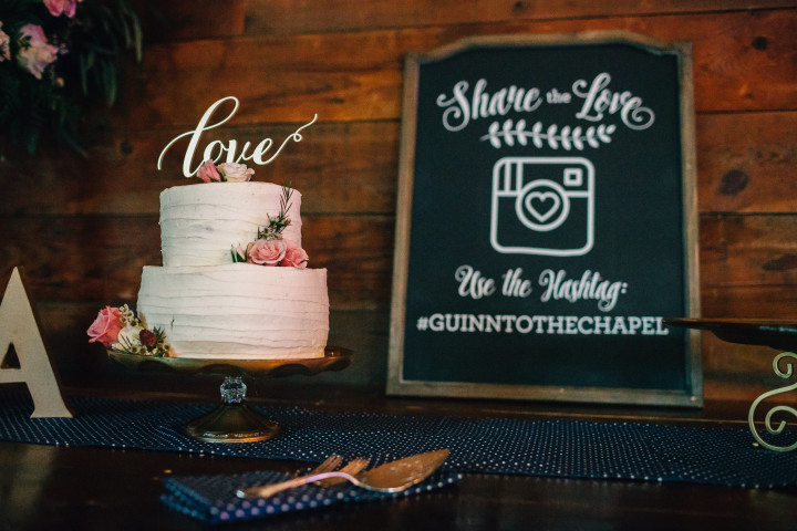 Berry Chantilly Wedding Cake with white frosting and gold love cake topper from better of wed | EntertainingLife.com