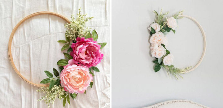 Pink Embroidery Hoop Floral Wreaths