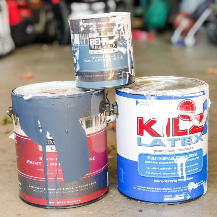 The exterior paints and primers I used to paint the playhouse